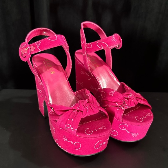 Hot Pink Fabric Heels by Guess - Picture 1 of 4
